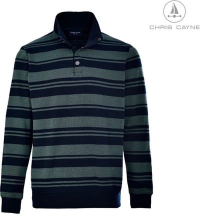 Chris Cayne sweatshirt streep - M - trui - groen/blauw - streep - lange mouw - jersey - luxe kraag - drukknopen