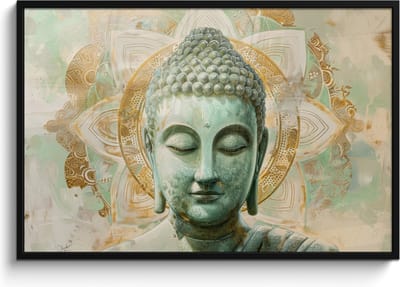Poster in lijst - Fotolijst 120x80 cm - Posters - Buddha - Mandala - Modern - Spiritualiteit - Posterlijst zwart - Decoratie - Wanddecoratie woonkamer - Muurdecoratie slaapkamer