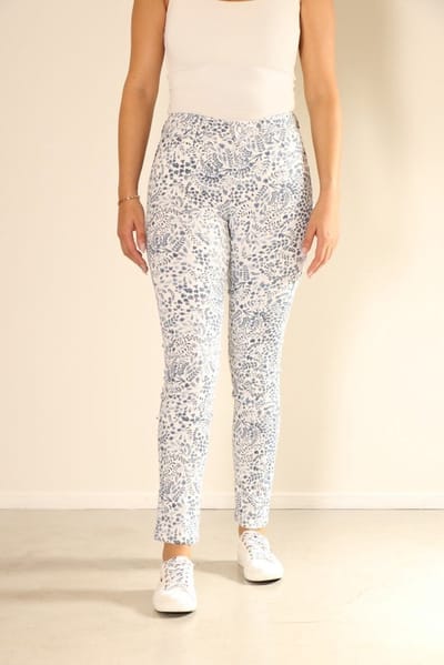 Dames broek New Star - dames zomerbroek Equador - navy print - lengte 31 - maat 27