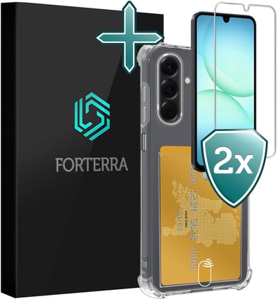 Hoesje Geschikt voor Samsung Galaxy A17 - Met 2x Screenprotector - Pashouder - Kaarthouder - Back Cover - Telefoon Hoes Shockproof - Siliconen Case - Shock Proof - Pasjes Houder - Transparant