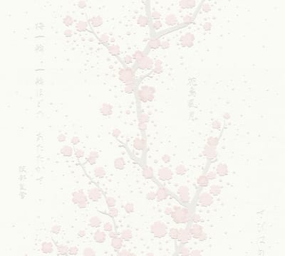 BLOESEM MET CHINESE TEKENS BEHANG - grijs roze wit zilver/glitter- AS Creation Asian Fusion