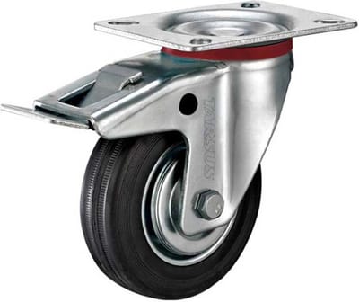 Tarsus Zwenkwiel met rem - 75 mm - Stalen velg - Massieve rubberband - 40 kg draagvermogen