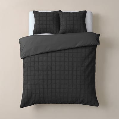 Sleeptime Furry Check Dekbedovertrek - Lits-Jumeaux - 240X200/260 + 2 x kussenslopen 60x70 - Zwart