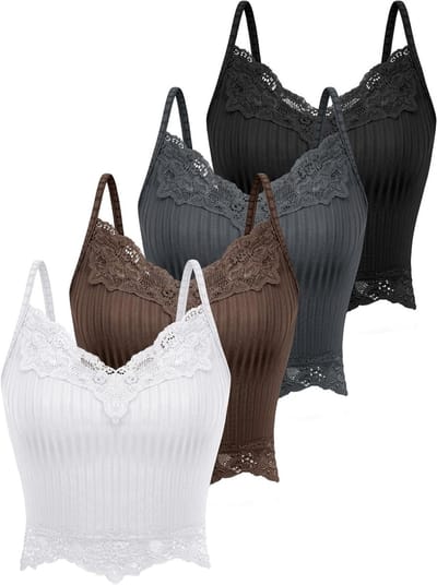 Lace Y2K Tank Tops voor Vrouwen - Fairy Grunge Cropped Tops met Kant en Ribbelbrei, Set van 4 Stuks