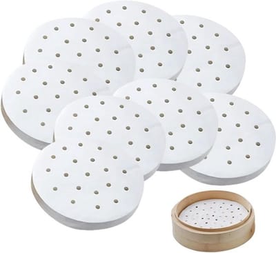 100 stuks 19 cm bamboe perforatied papier voor stomen, ideaal voor dim sum en airfryer, anti-aanbak en hittebestendig