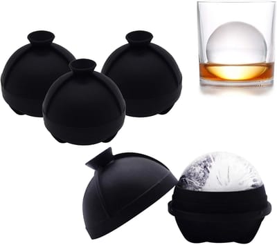 IJsblokjesvorm Set van 4 - Herbruikbare 2.3 Inch IJsblokjesvorm - Eenvoudig te Ontgrendelen Siliconen Ronde IJsblokjesvorm met Deksel en Trechter - voor Whiskey/Cocktails en Bourbon - Zwart