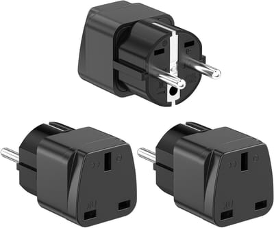 Reisadapter voor UK naar EU, Stekkerplug voor Engeland en Duitsland, Type E/F/G, 3 Stuks, Zwart, Geschikt voor Wereldwijde Reisgebruik