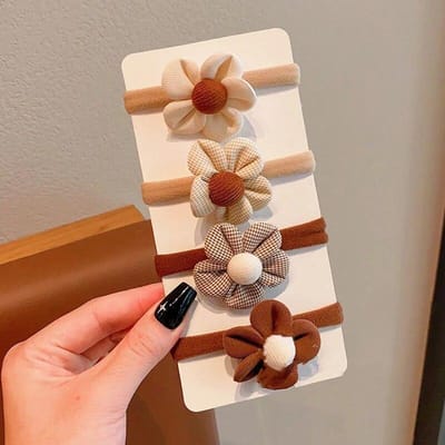 Bandes de cheveux élastiques à fleurs pour filles, 4 pièces, nœud doux, attaches de cheveux, support queue de cheval pour enfants, bandeau en caoutchouc, accessoires de cheveux pour enfants