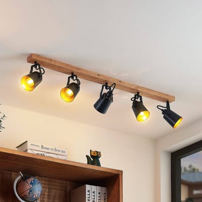 Lindby - buitenspot - 5lichts - Metaal, rubber hout - H: 15.8 cm - E14 - zwart, donker hout