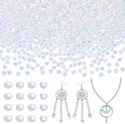 Dailygoods- Acryl Kralen 1500 Stuks - Gefacetteerde Ronde Kralen - 6 mm Diameter - Witte AB Kleur - Losse Kralen - Geschikt voor Sieraden Maken