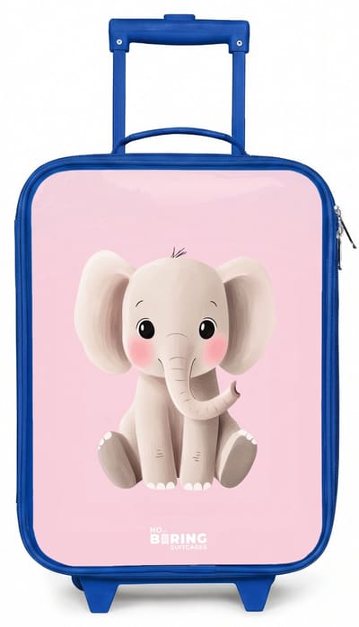 NoBoringSuitcases.com® - Kinderkoffer blauw - Kindertrolley jongen - Olifant - Baby - Blosjes - Illustratie - Koffer kind lichtgewicht - Reiskoffer trolley voor kinderen - Koffertje met lichtgevende wieltjes - Rolkoffer