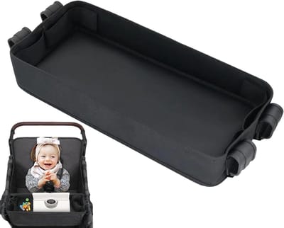 Kinderwagen Dienblad - Bekerhouder Organizer - Onderweg Eten - Dubbelzijdig Ontwerp - 43 x 24 cm - Zwart