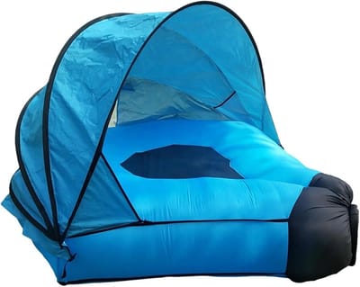 Opblaasbare Ligbank - Luchtbank Tent - Outdoor Ontspanning - Geïntegreerde Beschutting - 190x150x65cm - Meerkleurig