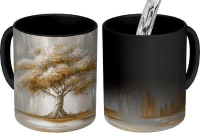Magische Mok - Foto op Warmte Mokken - Koffiemok - Boom - Bladeren - Abstract - Wit - Magic Mok - Beker - 350 ML - Theemok