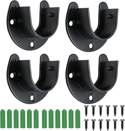 Kledingstanghouders 4 stuks - Ronde buishouders - Kast organiseren - Roestvrij staal - 32 mm diameter - Zwart