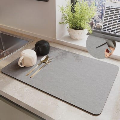 Afdruipmat voor de keuken, Aanrechtmat, Zachte diatomeeënaarde, Absorberende mat voor het bureaublad, Onderzetter, Badkamergootsteen, Antislip en anti-broei 40X60cm 15.7X23.6in