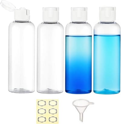 Set van 4 Transparante Refillable Reisflessen van 150ml met Flip Cap en Trechter voor Shampoo, Lotion en Toilettas Accessoires