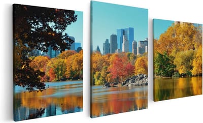 Artaza Canvas Schilderij Drieluik Central Park In New York Tijdens De Herfst - 120x60 - Foto Op Canvas - Canvas Print