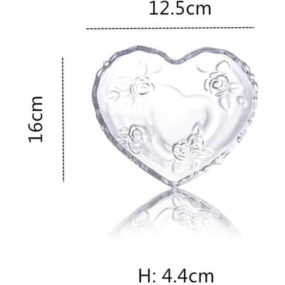 Transparante Hartvormige Rozen Glas Fruit Schaal Dienblad Bloemen Gravure Noten Salade Kom Snack Schotels Bord Tafelgerei voor Geliefden 16x12.5x4.4CM white