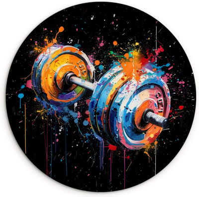WallCircle® Wandcirkel 120x120 cm - Muurcirkel Graffiti - Sport - Fitness - Dumbbell - Gym - Hobby - Kinderkamer - Muurdecoratie woonkamer - Wanddecoratie slaapkamer - Kamer decoratie accessoires - Ronde schilderijen - Woonaccessoires