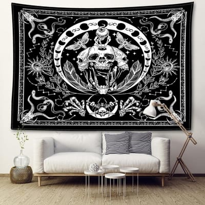 Vlinder Schedel Tarot Wandtapijt Muurhanger Abstracte Kunst Hippie Tapitz Hekserij Mysterieus Slaapzaal Huisdecoratie 95x73CM