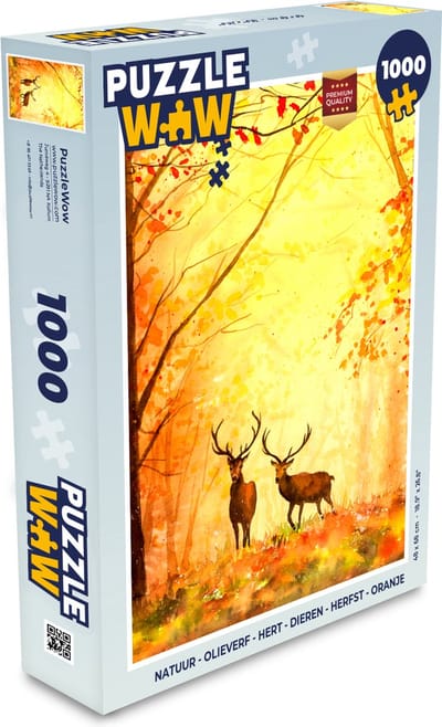 Puzzel Natuur - Olieverf - Hert - Dieren - Herfst - Oranje - Legpuzzel - Puzzel 1000 stukjes volwassenen