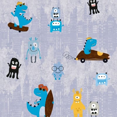 Kinderbehang Profhome 381211-GU vliesbehang licht gestructureerd met kinder patroon mat blauw geel bruin zwart 5,33 m2