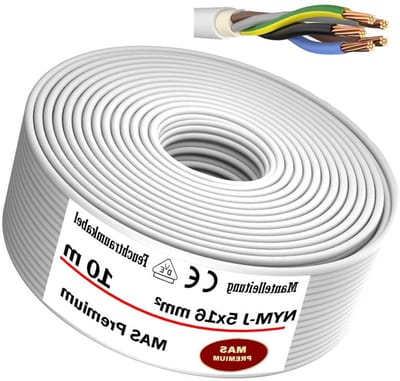 Installatiekabel Vochtige Ruimtes - Mantelkabel Stroomkabel - Vaste Installatie Binnen - Voldoet Aan VDE-Norm - 5x16 mm² 10 Meter - Grijs