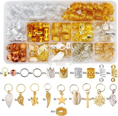 238 Stuks Haaraccessoires Set met Kralen, Metalen Haarclips en Dreadlock Ringen voor Haarverlengingen en Vlechtdecoratie in Opbergdoos