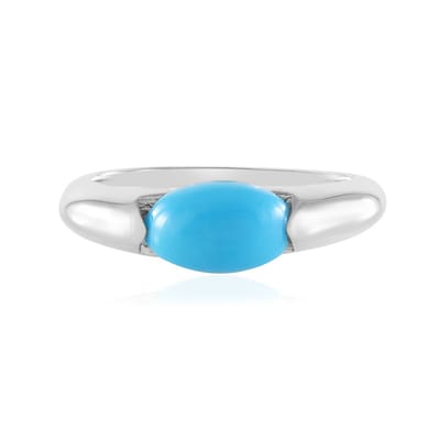 Cavill - Zilveren Ring met 1,305 ct Sleeping Beauty Turkoois - 925 Sterling Zilver Geplatineerd - Ovaal Cabochon Bezel Zetting - Blauwe Edelsteen Ring