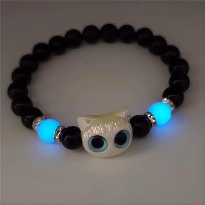 1 ST Matching Armbanden Koppels Vrouwen Mannen Lichtgevend Schattige Kat Vriendschap Armband Zwart Wit Kattenkop Kralen Armband gray