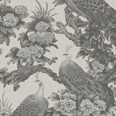 Vogels behang Profhome 399823-GU vliesbehang hardvinyl warmdruk in reliëf licht gestructureerd met bloemen patroon mat grijs zijdegrijs ombergrijs 5,33 m2