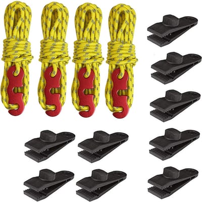14 PCS Pinces de Bâche Robustes avec Cordes Réfléchissantes Vis Moletées Réglables pour Tente auvent Bâche Durable Yellow
