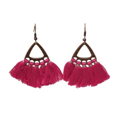 Aramat Jewels | Oorbellen | Boho Oorhangers Kwastjes Fel Roze 55x30mm | | | |30mm | Staal | Volwassenen | Verkleurd niet