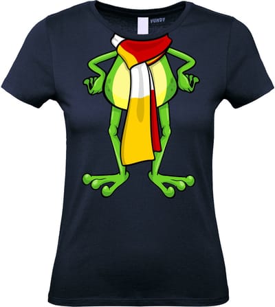 Dames t-shirt Oeteldonk Sjaal Kikker | Carnavalskleding heren dames | Carnaval Kostuum | Foute Party | Navy Dames | maat XS