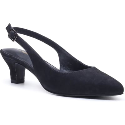 Hush Puppies Nahla Gesp Kitten Heel Dames Zwarte Puntige Slingback Schoenen