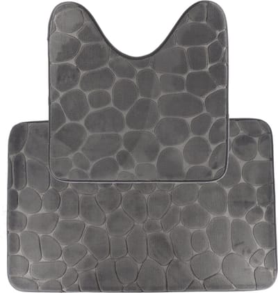 Tendance Badkamer Matten set Pebble - toilet en bad mat - donkergrijs - memory foam - microfiber