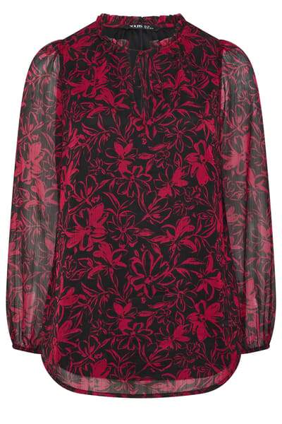 Yours Curve Rode Blouse Met Ruches En Bloemenprint Size 42