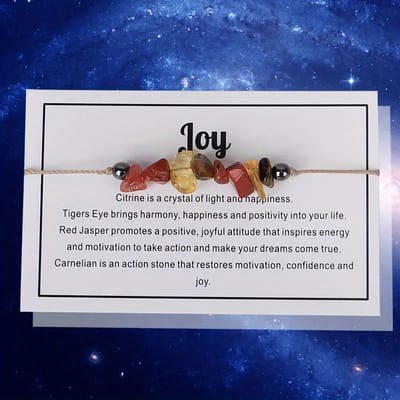 Bixorp "Joy" Cadeau Armband - Edelsteen Armbandje op kaartje - Citrien, Tijgeroog, Jaspis & Carneool