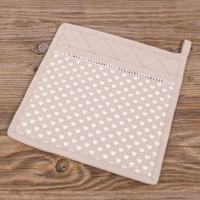 Keukenhandschoen Onderzetter - Hittebestendig Keukengerei - Keuken Bescherming - Landelijk Hart Design - 20x20cm - Beige Wit