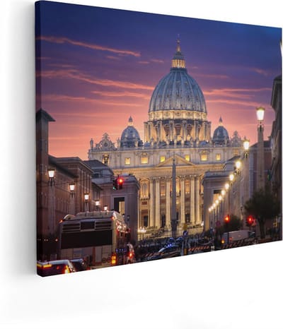 Artaza Canvas Schilderij Rome - 50x40 cm - Wanddecoratie Zonsondergang - Muurdecoratie Skyline - Christelijke Wanddecoratie