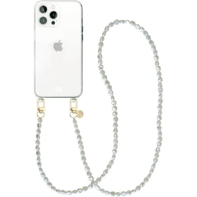 xoxo Wildhearts siliconen hoesje - Geschikt voor iPhone 16 Pro hoesje - Pearlfection - Telefoonhoesje - Hoesje met koord - Parelketting - lang telefoonkoord - Transparant hoesje (lange variant)