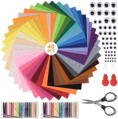 Dailygoods- Vilt Knutselset 40 Kleuren - 15 x 15 cm Vilt - Borduurgaren - Doe-Het-Zelf Viltstof - Naaiprojecten - Ambachtelijke Vaardigheden - Knutselvilt