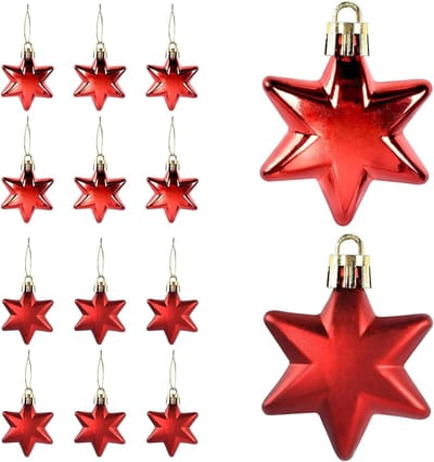 12 Stuks Rode Sterren Kerstboom Ornamenten, Decoratieve Sterren voor Kerstboom Versiering, Hangdecoraties voor Feestdagen en Kerstdecoraties