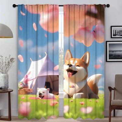 Het geliefde Shiba Inu raamgordijn voor kamer, 2 panelen, elegante kamergordijnen, Halloween decoratie, raamdecoratie voor thuis. W60xH90cmx2pcs-CL