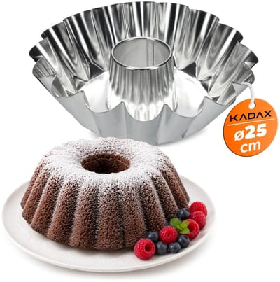 KADAX Gugelhupfvorm, cakevorm van verzinkt plaatstaal, hoge golvende bakvorm, roercakevorm voor pannenkoeken en chocoladecake, kransvorm (25 cm, zilver)
