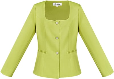 Elegante Polyester Vrouwen Jas met Rechthoekige Halslijn - Groen - Maat S
