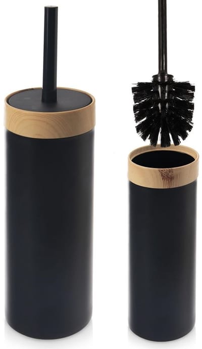 ORION Black Serie - Toiletborstel - Zwart - Met Standaard - Imitatie Hout