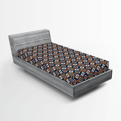 ABAKUHAUS Boho hoeslaken, geometrisch patroon, zachte decoratieve stof, rondom elastisch, 90 x 190 cm, oranje, blauw en wit