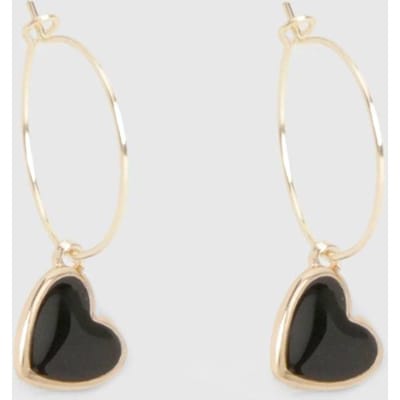 boohoo Dames Zwarte Hart Drop Oorringen | Goud
